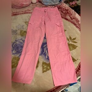 Women's Pink Cargo Jeans - Lightweight Straight Leg